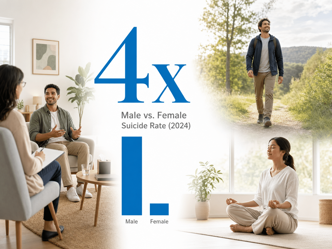 Infographic showing Male vs. Female Suicide Rate (2024)
