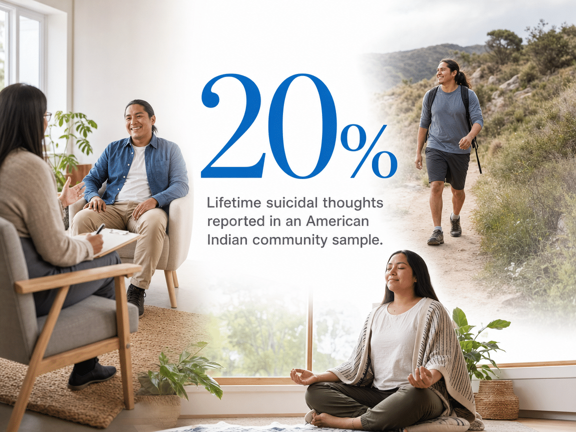 Infographic showing Lifetime suicidal thoughts reported in an American Indian community sample