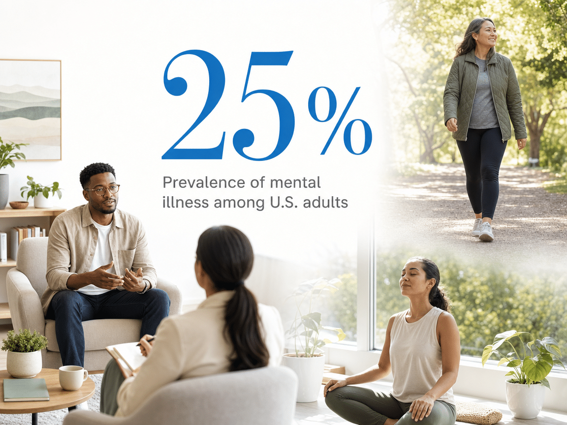 Infographic showing Prevalence of mental illness among U.S. adults