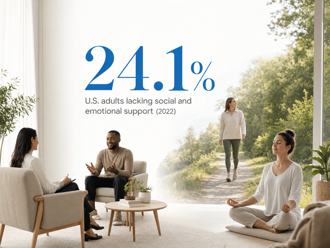 Infographic showing U.S. adults lacking social and emotional support (2022)