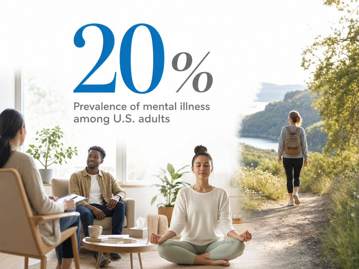 Infographic showing Prevalence of mental illness among U.S. adults