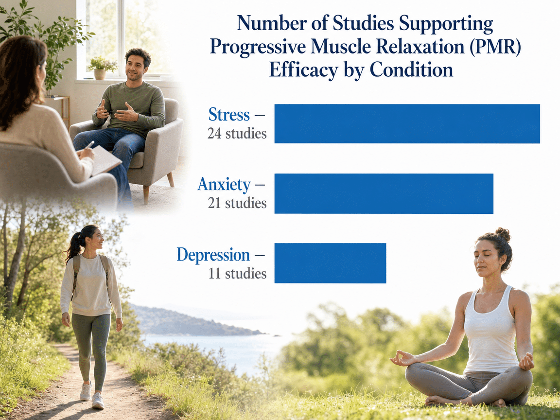 Chart showing Number of Studies Supporting Progressive Muscle Relaxation (PMR) Efficacy by Condition