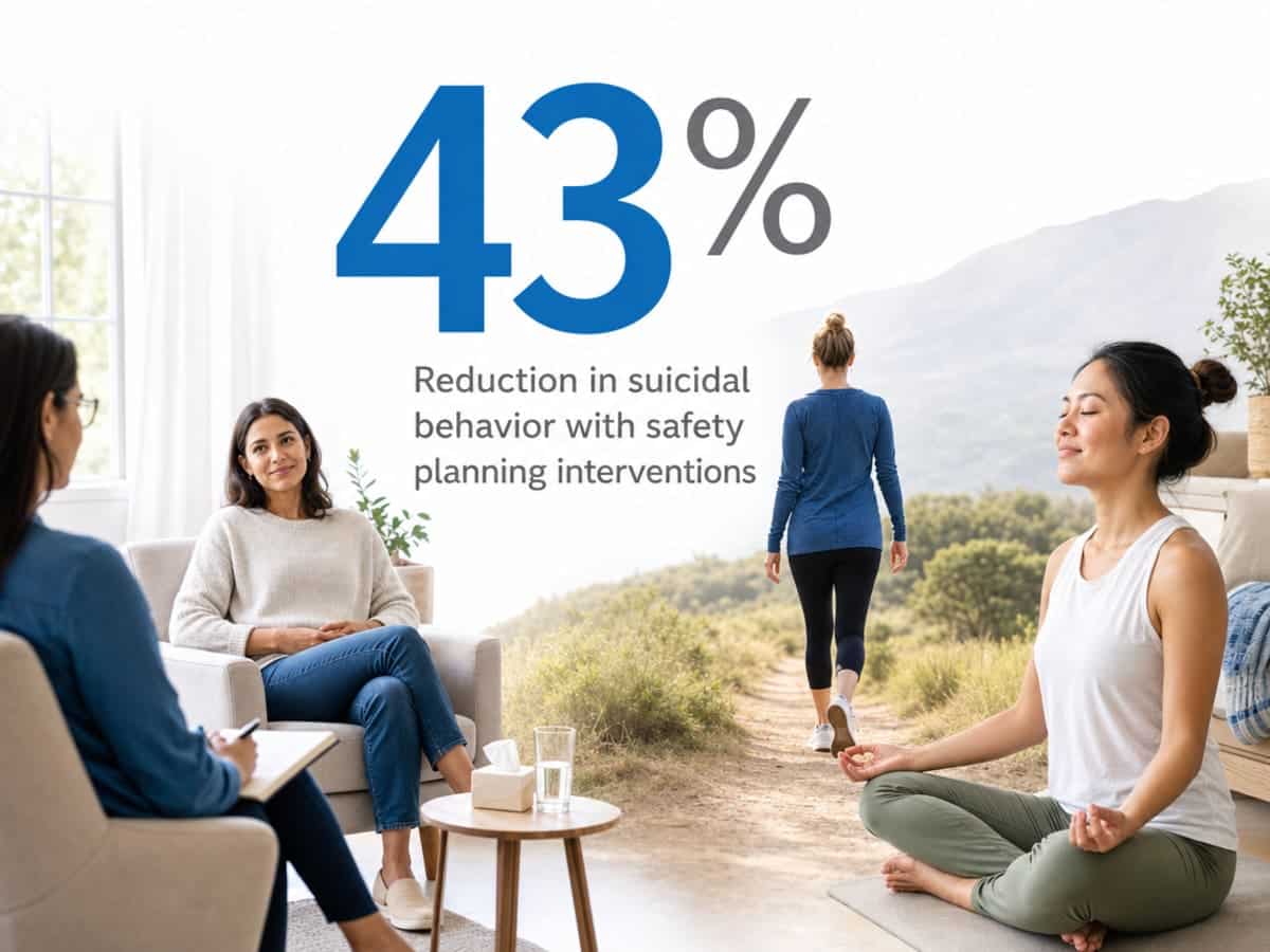 Infographic showing Reduction in suicidal behavior with safety planning interventions