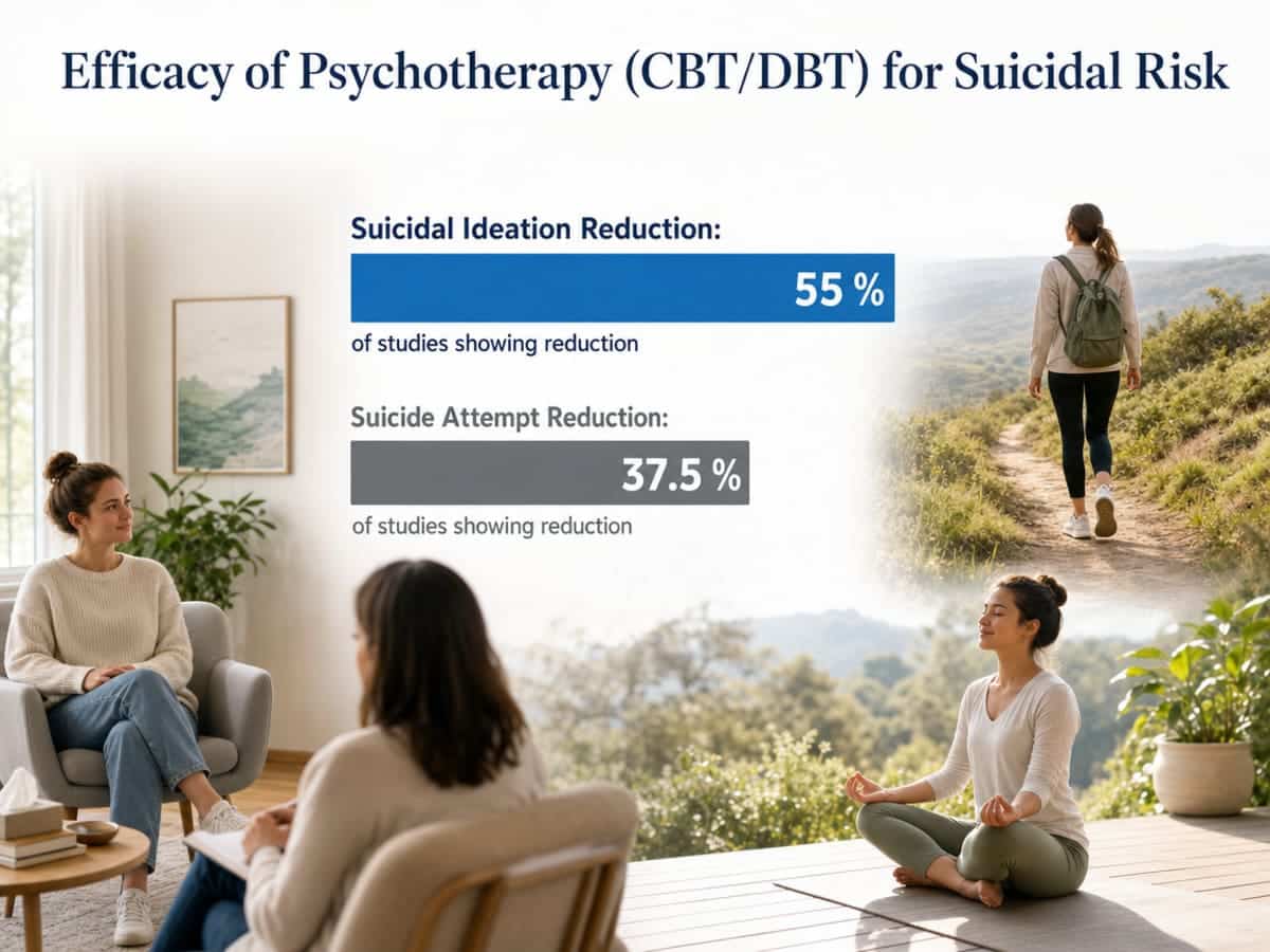 Chart showing Efficacy of Psychotherapy (CBT/DBT) for Suicidal Risk