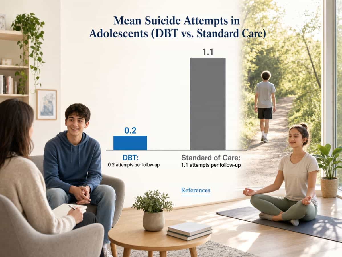 Chart showing Mean Suicide Attempts in Adolescents (DBT vs. Standard Care)