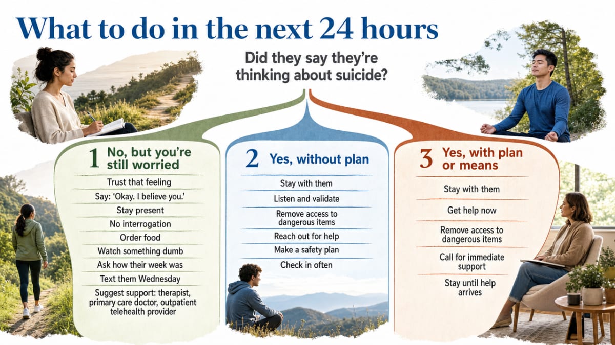 Compare the three response pathways (no but worried / yes without plan / yes with plan) described in this section's three subsections, giving readers a decision framework