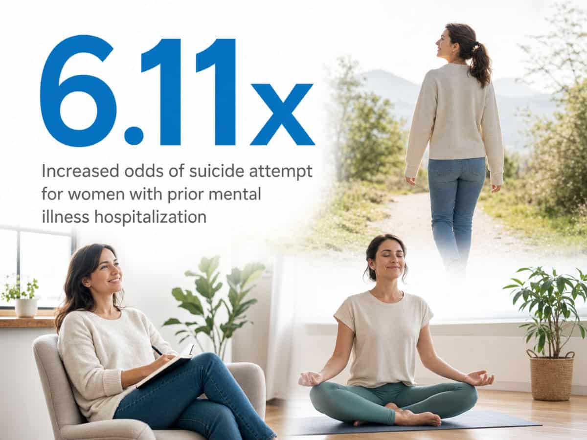 Infographic showing Increased odds of suicide attempt for women with prior mental illness hospitalization