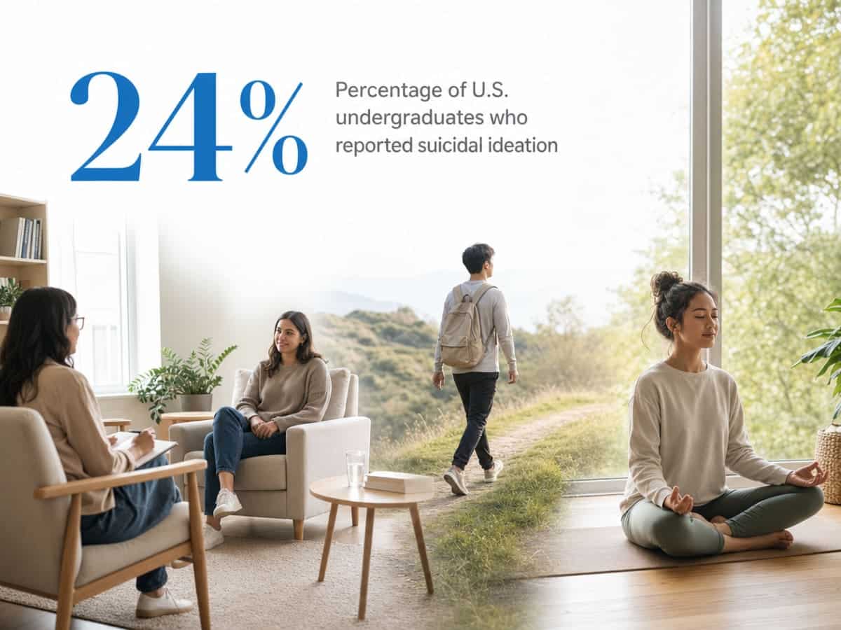 Infographic showing Percentage of U.S. undergraduates who reported suicidal ideation