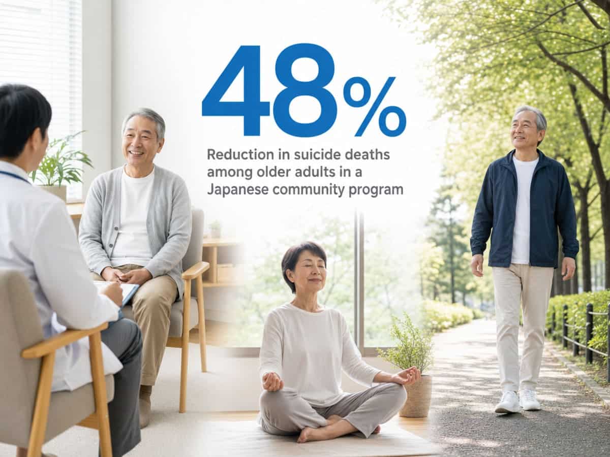 Infographic showing Reduction in suicide deaths among older adults in a Japanese community program