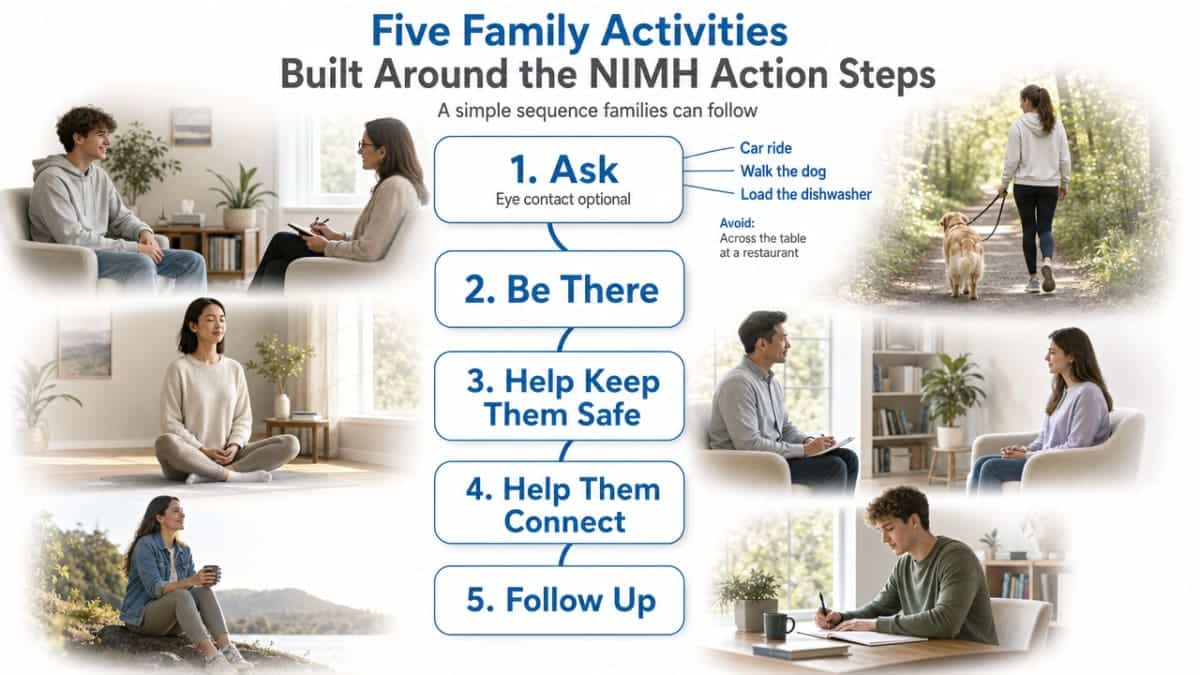 Visualize the five NIMH action steps that structure this entire section, giving readers a memorable sequence to hold onto
