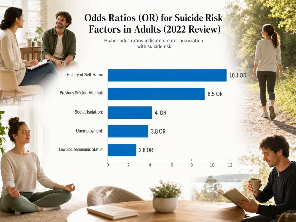 Chart showing Odds Ratios (OR) for Suicide Risk Factors in Adults (2022 Review)