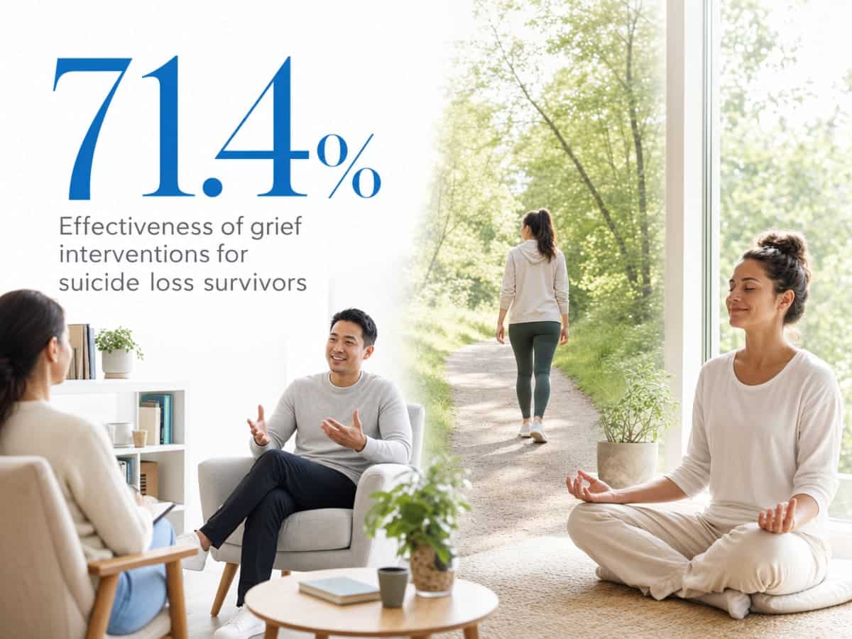 Infographic showing Effectiveness of grief interventions for suicide loss survivors