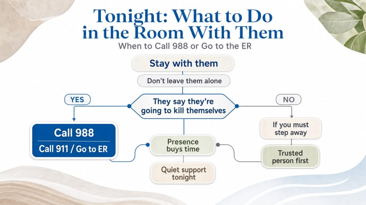 Visualize the article's own decision guidance on when to call 988 versus when to call 911/go to the ER, which is explicitly laid out in the 'When to Call 988 or Go to the ER' subsection