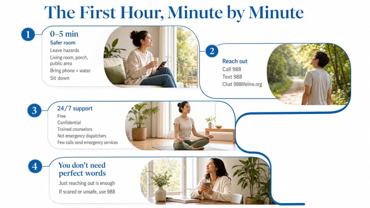 Visualize the four sequential time-blocked steps in the first hour, which is the core actionable framework of this section