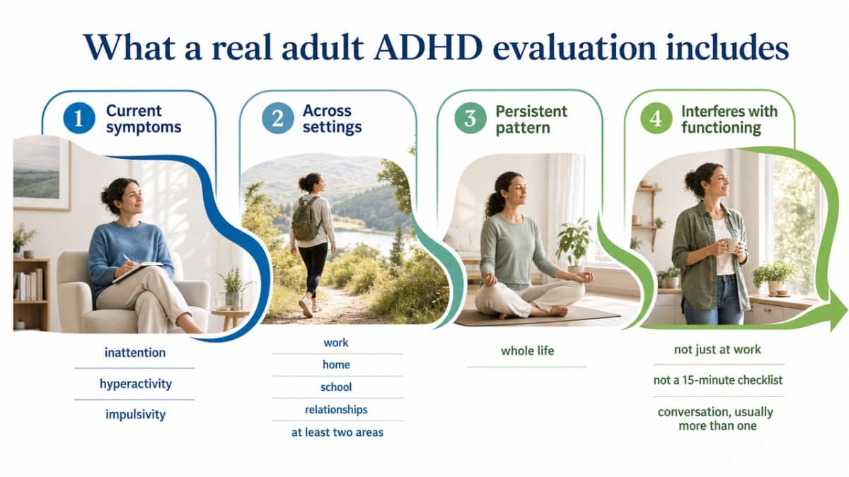 Visualize the four-step evaluation framework the section explicitly walks through, giving readers a scannable reference for what to expect