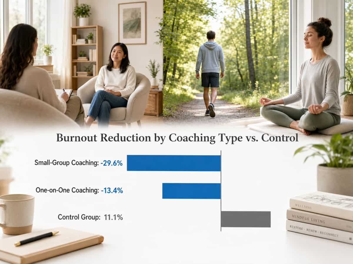 Chart showing Burnout Reduction by Coaching Type vs. Control
