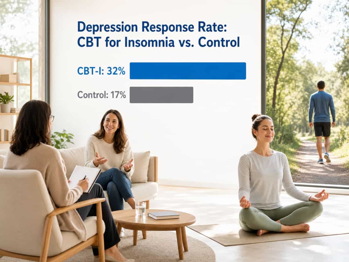 Chart showing Depression Response Rate: CBT for Insomnia vs. Control