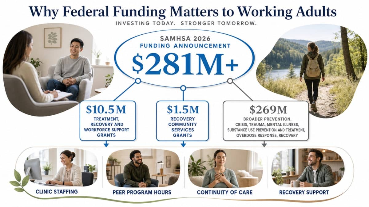 Visualize the breakdown of SAMHSA's 2026 $281M+ funding announcement, showing the specific allocations for recovery-focused programs cited in the section prose