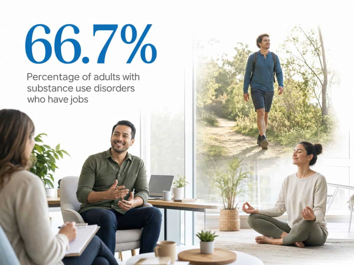 Infographic showing Percentage of adults with substance use disorders who have jobs
