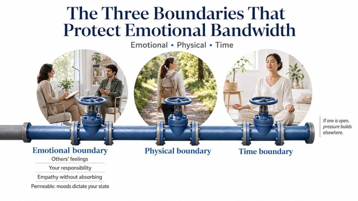 Visualize the three boundary types (emotional, physical, time) from UC Davis Health guidance that are explicitly defined and compared in this section