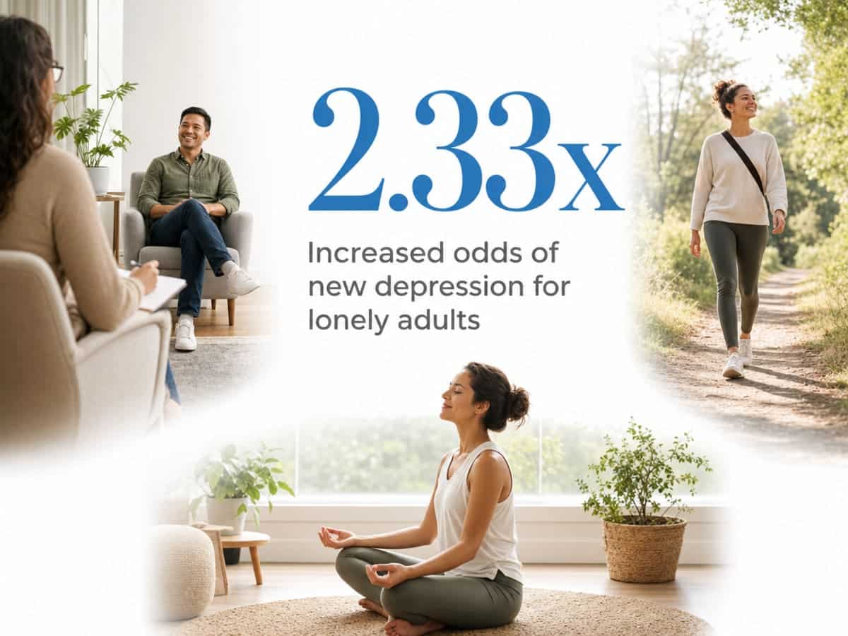 Infographic showing Increased odds of new depression for lonely adults