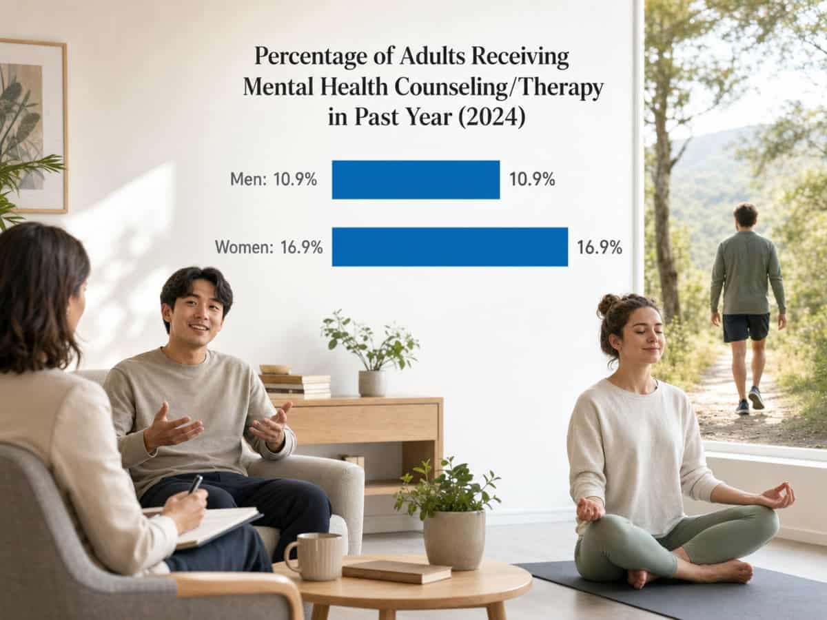 Chart showing Percentage of Adults Receiving Mental Health Counseling/Therapy in Past Year (2024)