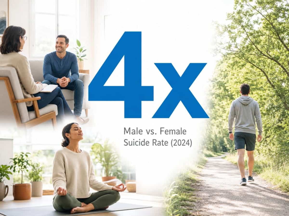 Infographic showing Male vs. Female Suicide Rate (2024)