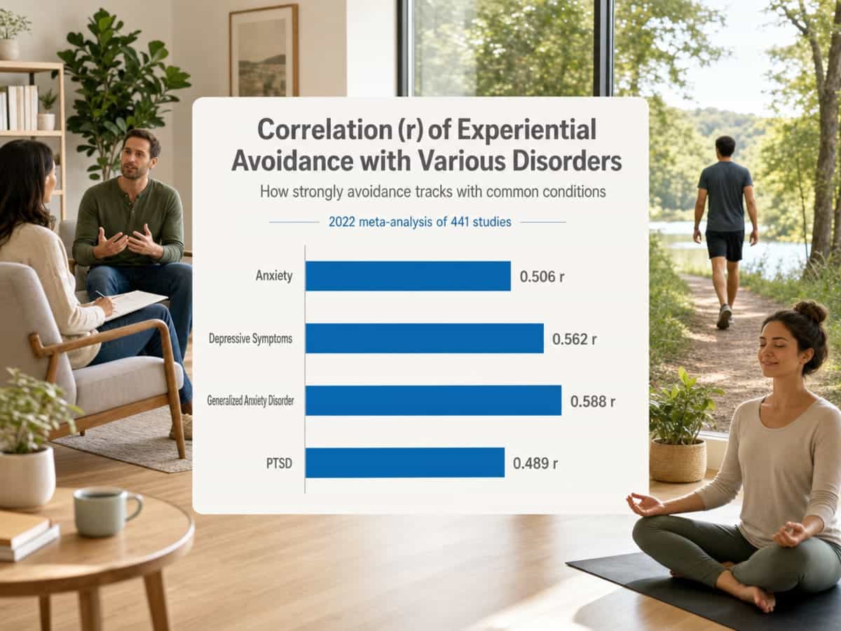 Chart showing Correlation (r) of Experiential Avoidance with Various Disorders