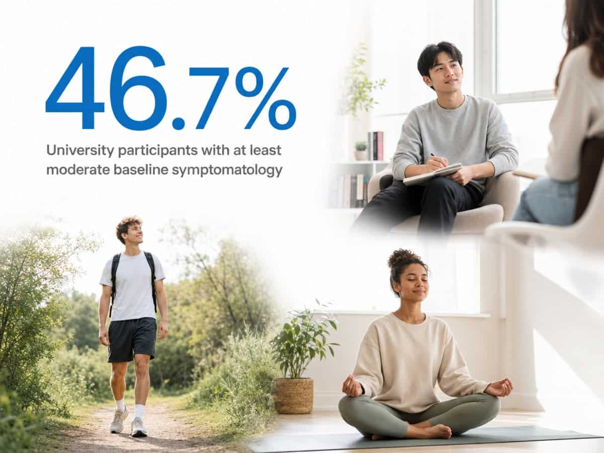 Infographic showing University participants with at least moderate baseline symptomatology