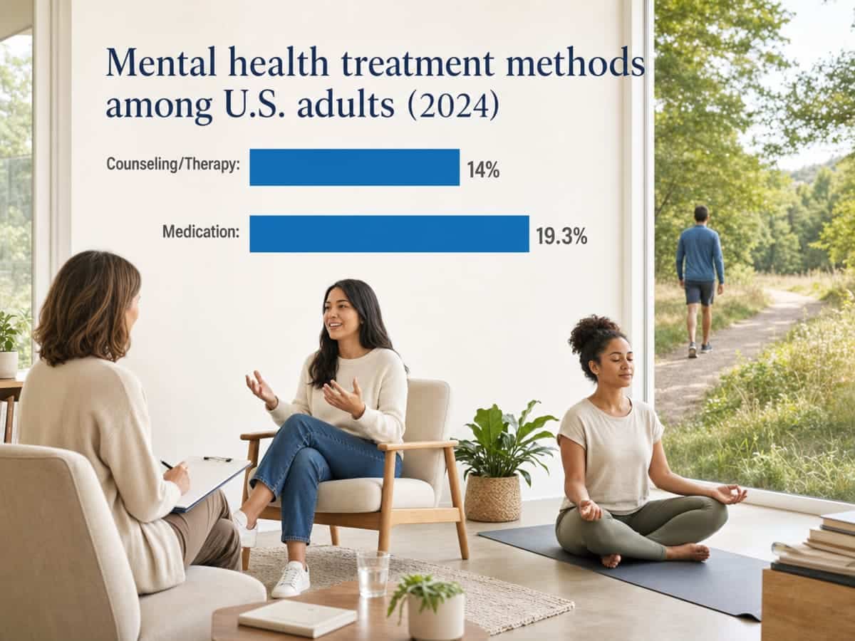 Chart showing Mental health treatment methods among U.S. adults (2024)