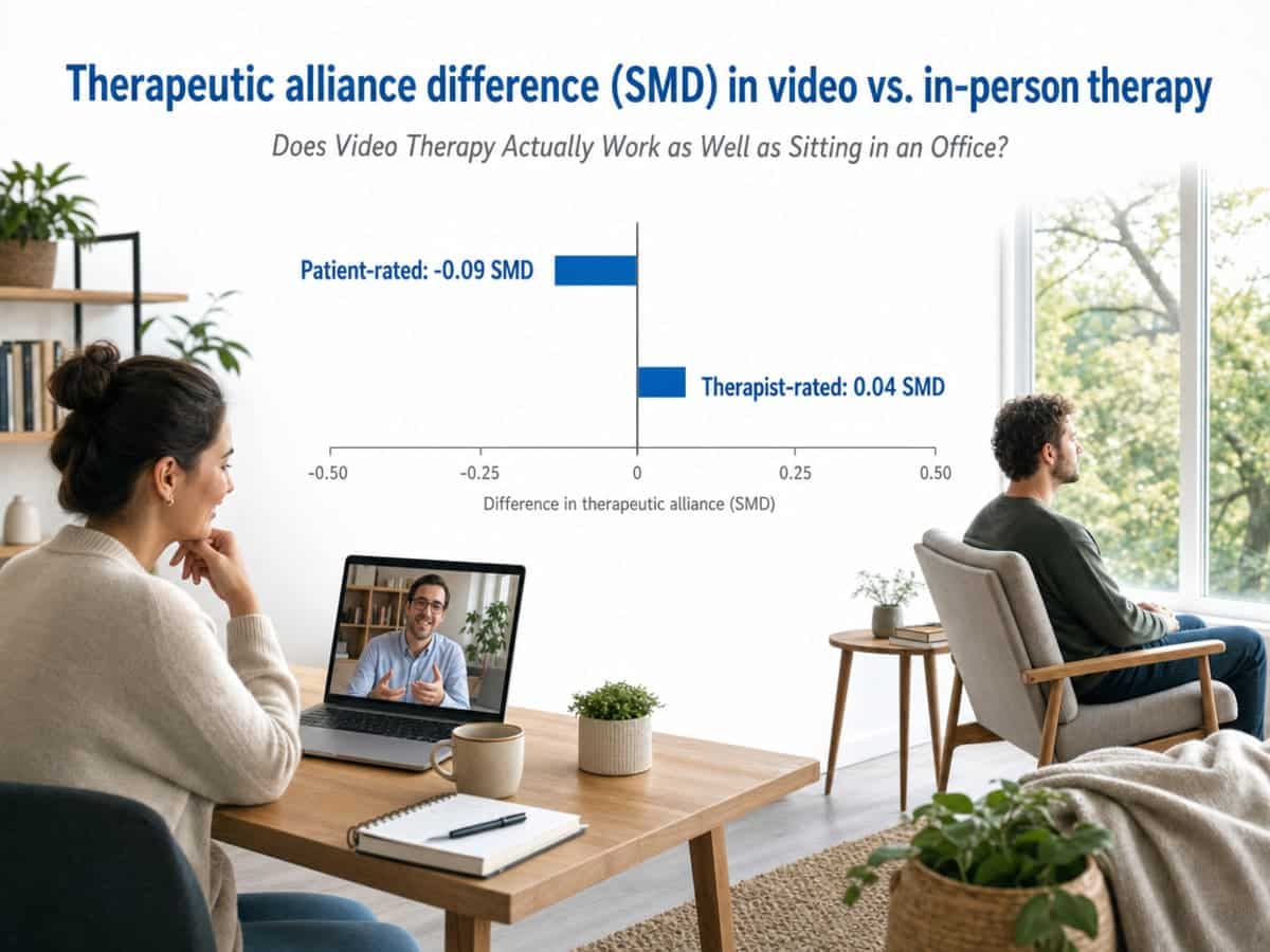 Chart showing Therapeutic alliance difference (SMD) in video vs. in-person therapy