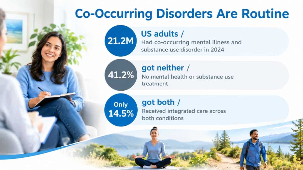Infographic on co-occurring disorders and dual-diagnosis behavioral health care stats
