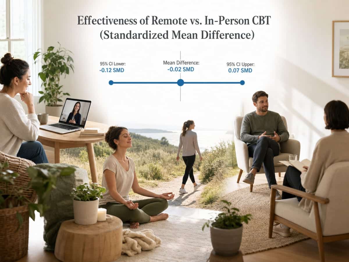 Chart showing Effectiveness of Remote vs. In-Person CBT (Standardized Mean Difference)